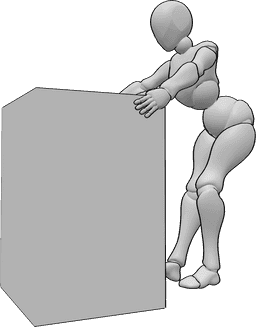 Pose Reference - Pulling large object pose - Female is bending down slightly and pulling a large object backwards