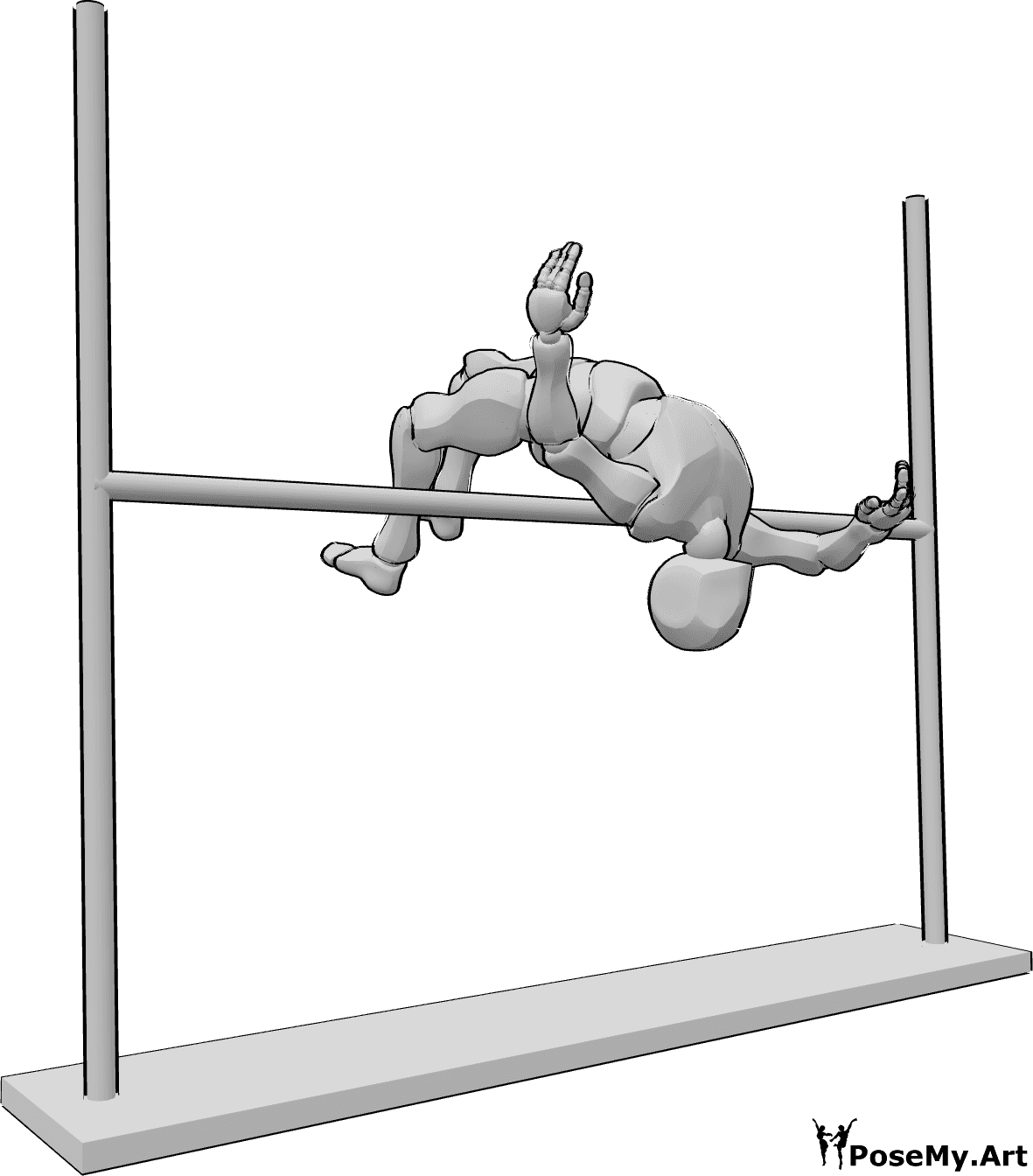 Pose Reference - High jumping pole pose - Athletic male is practicing high jumping, jumping over the pole
