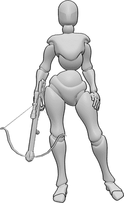 Pose Reference - Female crossbow pose - Female is standing confidently while holding a crossbow in her right hand