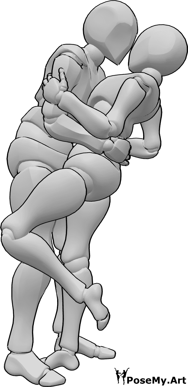 Pose Reference - Romantic hugging holding pose - Female and male are hugging, the female is leaning and the male is holding her