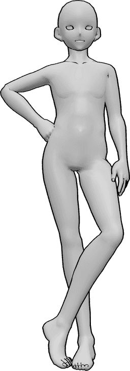 Riferimento alle pose- Uomo in posizione eretta e disinvolta - Uomo anonimo in piedi, con le gambe incrociate e la mano destra sul fianco.