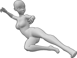 Posen-Referenz- Anime springende kickende Pose - Anime weiblich springt hoch vom Laufen und Treten in der Luft mit dem linken Fuß