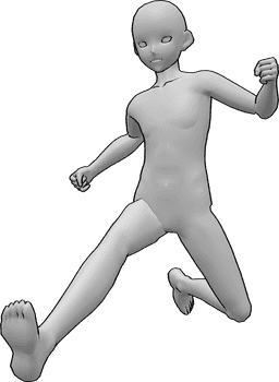 Posen-Referenz- Springen über Hindernis Pose - Anime-Männchen springt vom Laufen, springt über ein Hindernis