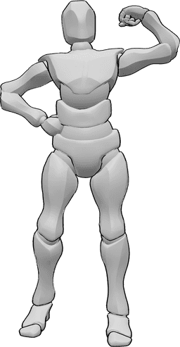 Pose Reference- Showing muscles standing pose - Male is standing and showing his muscles with clenched fists