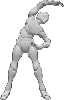 Riferimento alle pose- Posa di allungamento del tronco - Uomo in piedi e inclinato a sinistra, posizione di allungamento del tronco e delle braccia