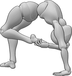 Referência de poses- Pose de ponte avançada - Pose de ponte avançada feminina flexível, segurando o pé esquerdo com a mão direita