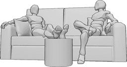 Referencia de poses- Dos hombres sentados posan - Dos hombres están sentados cómodamente en el sofá y hablando