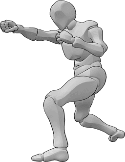 Référence des poses- Pose de coup de poing croisé - Homme, coup de poing croisé avec la main droite, pose de boxe pour droitier