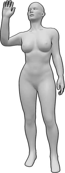 Pose Reference- Female waving pose - Female is standing casually and waving, saying 