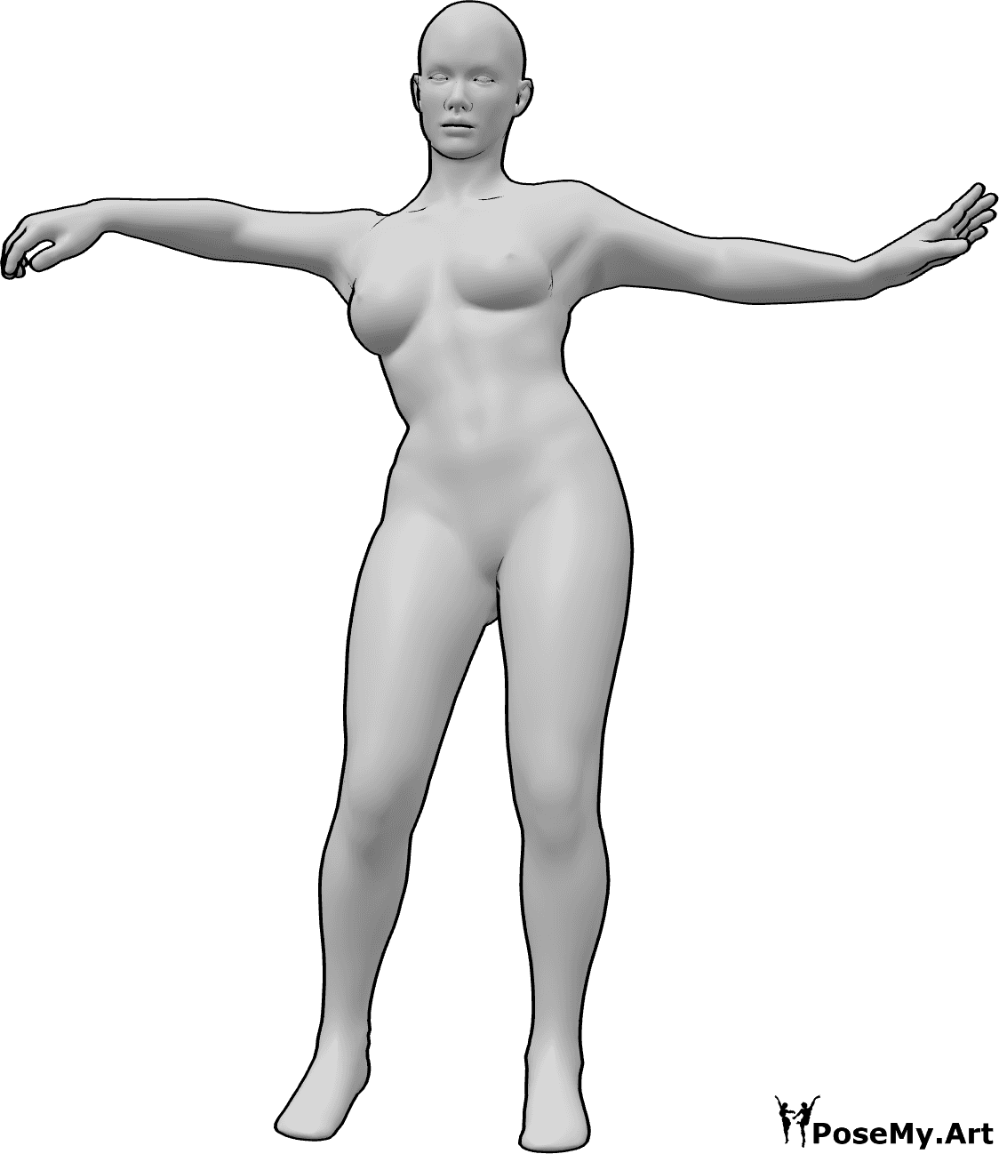Referência de poses- Pose de dança feminina - A mulher está de pé, a dançar com as mãos e a olhar para a frente