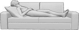Referência de poses- Homem deitado em pose de repouso - O homem está deitado no sofá e a descansar, com as pernas cruzadas e a olhar para cima