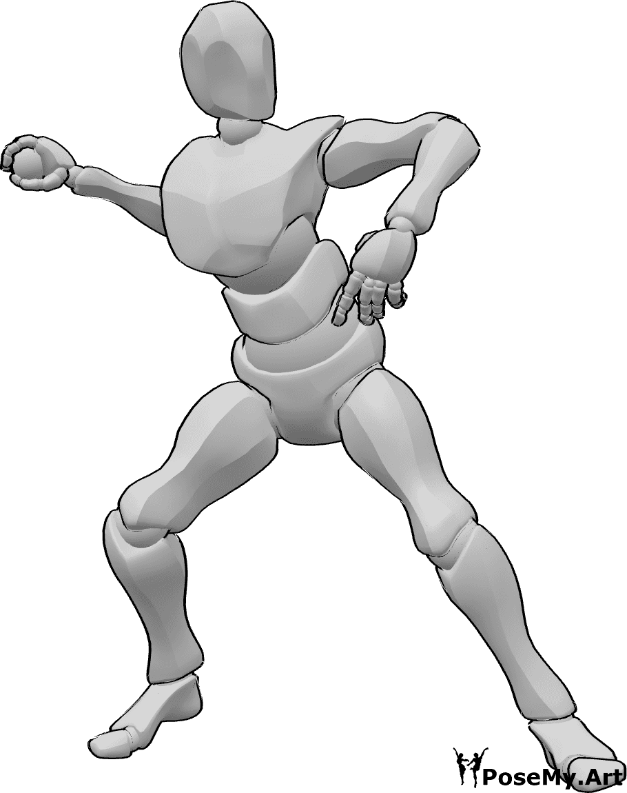 Référence des poses- Baseball préparer la pose de lancer - Un joueur de baseball se tient debout et se prépare à lancer la balle avec sa main droite.