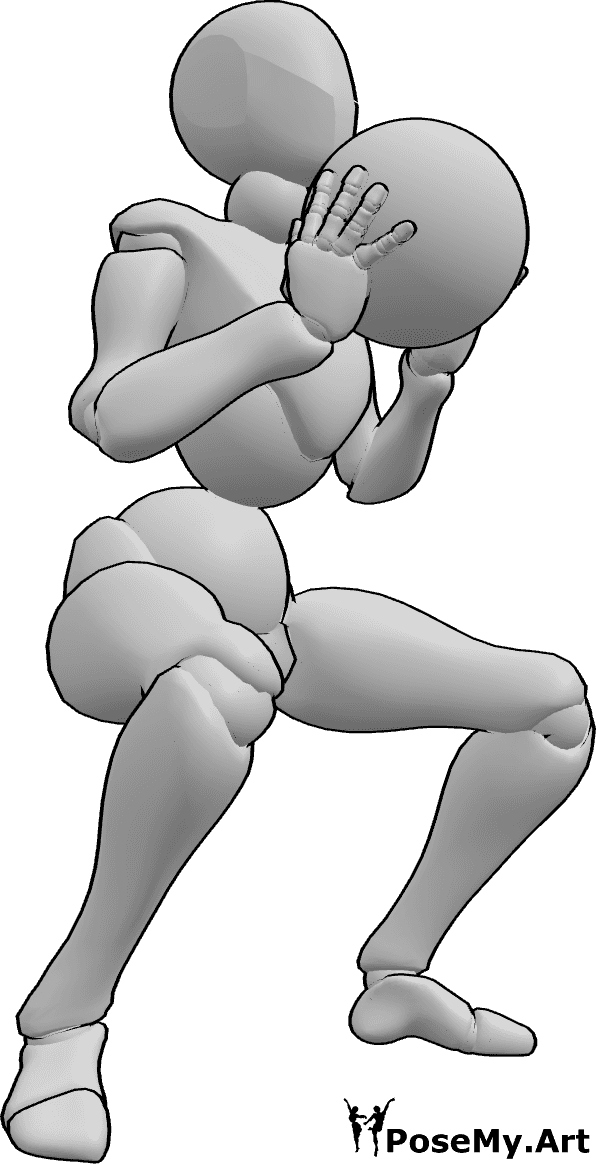 Référence des poses- Pose de lancer de médecine-ball - La femme tient le ballon médicinal à deux mains à hauteur de la poitrine et s'apprête à le lancer haut.