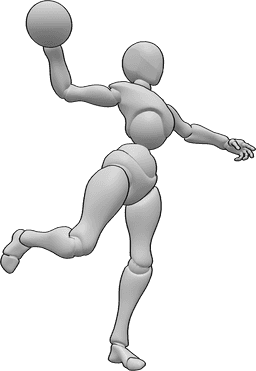 Référence des poses- Pose de lancer de handball - La femme lance un ballon de handball avec la main droite