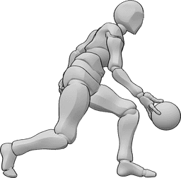 Référence des poses- Pose de lancer de boule de bowling - L'homme fait rouler une boule de bowling, se penche et la lance de la main droite.