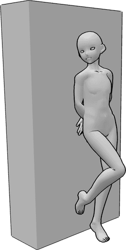Pose Reference - Back against wall pose - Anime base male standing with his back against the wall pose