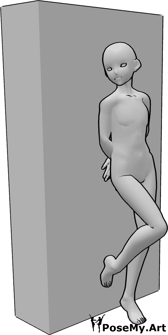 Pose Reference- Back against wall pose - Anime base male standing with his back against the wall pose