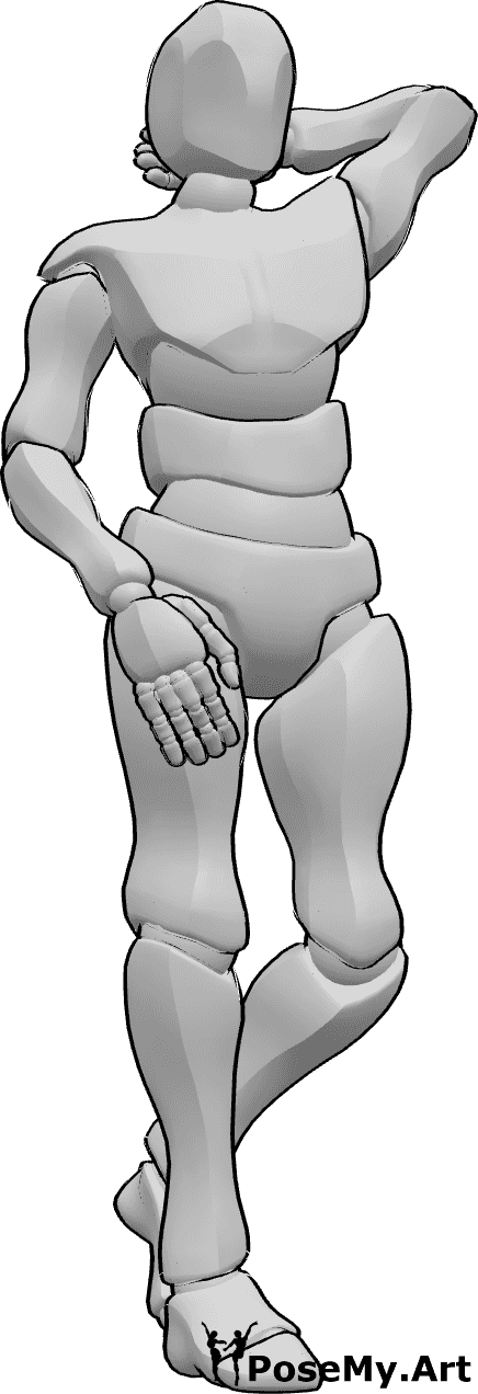 Référence des poses- Homme confiant posant debout - Un homme confiant se tient debout, la main droite dans sa poche et regarde vers l'avant, la main dans la poche.