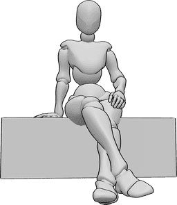 Pose Reference- Female comfortable sitting pose - Female is sitting comfortably, her left hand is in her pocket and she is looking forward