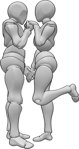 Référence des poses- Pose romantique d'un baiser sur la main - Le couple est debout, se tient par la main et l'homme embrasse la main gauche de la femme, pose de la main qui embrasse.