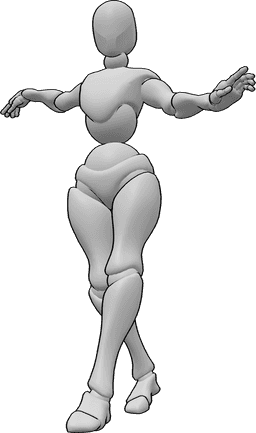 Posen-Referenz- Elegante balancierende Handhaltung - Frau geht und balanciert elegant mit ihren Händen, Handfotopose