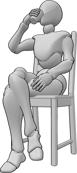 Referencia de poses- Mujer sentada bebiendo - Mujer sentada en una silla con las piernas cruzadas y bebiendo de un vaso en la mano derecha.