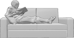Referência de poses- Pose de leitura deitada - O homem está deitado no sofá a ler, segurando o livro com as duas mãos