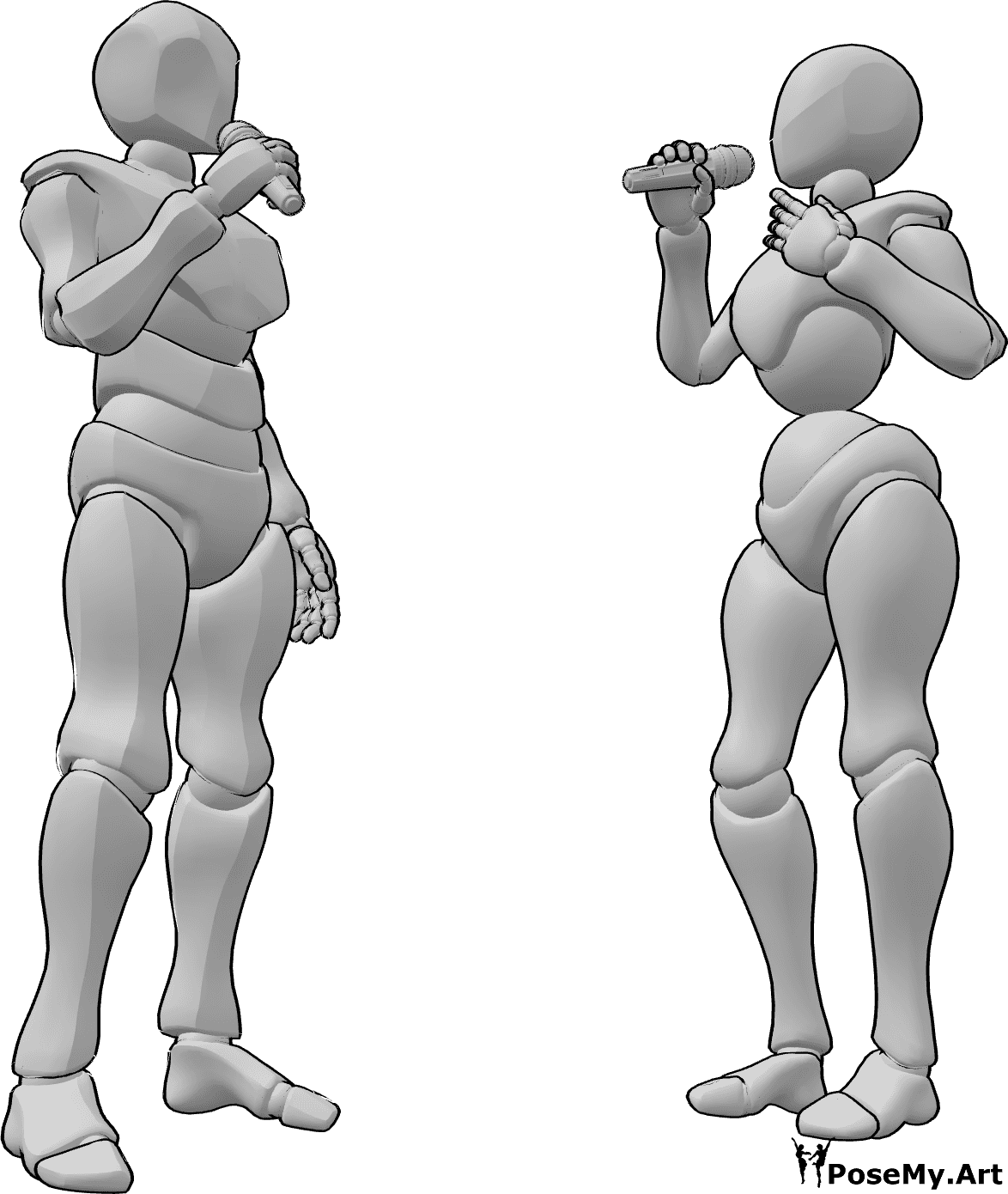 Pose Reference- Female male singing pose - Female and male are standing in front of each other and singing