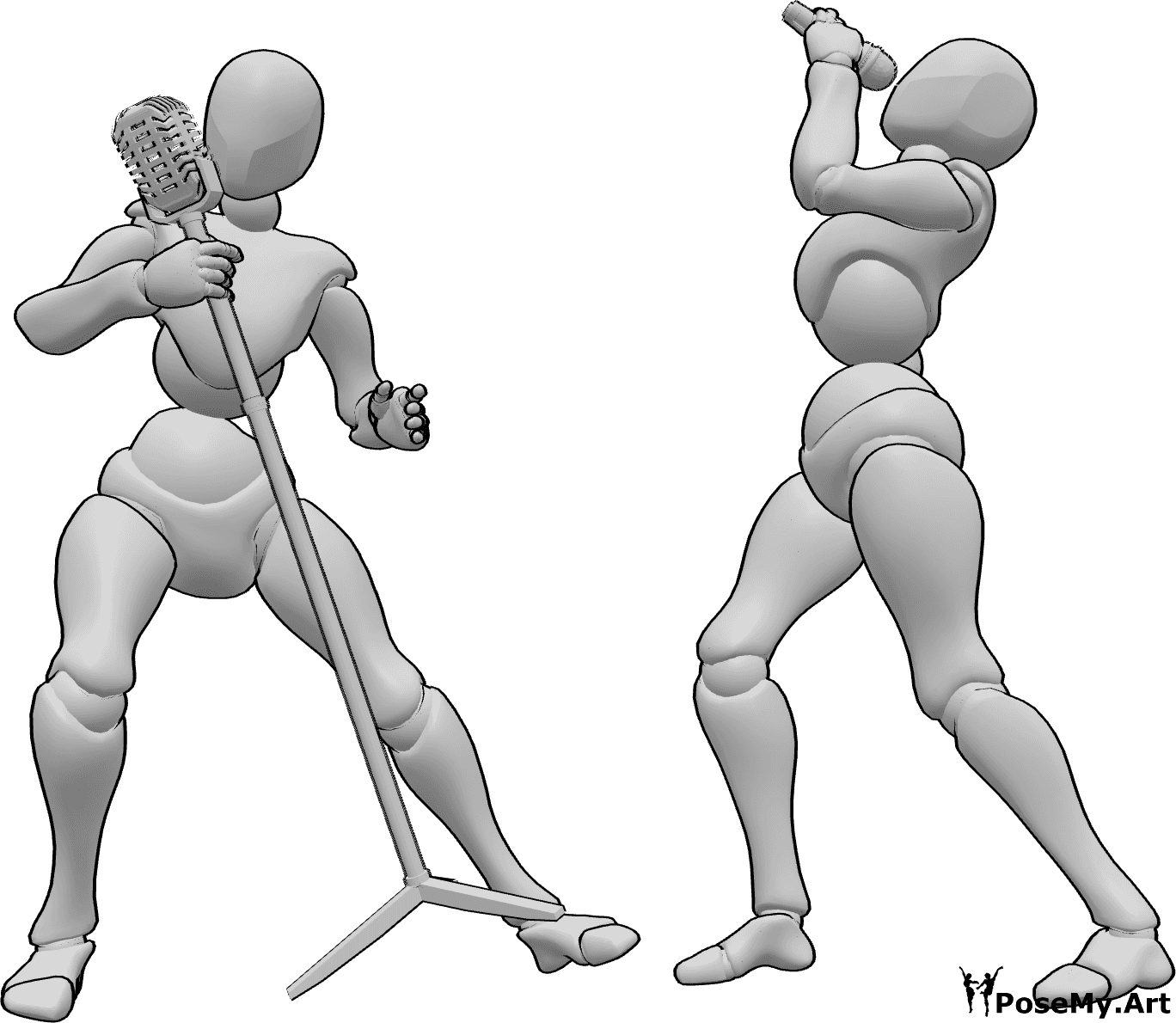 Referência de poses- Mulheres a dançar e a cantar em pose - Duas mulheres estão a dançar e a cantar, pose dinâmica de canto