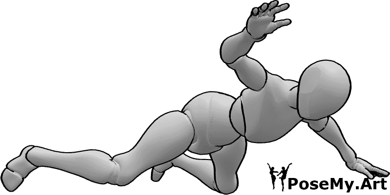 Referência de poses- Pose de queda no ar - Mulher a cair em pose no ar