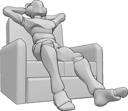 Referência de poses- Pose para ouvir música sentado - O homem está sentado confortavelmente no sofá e a ouvir música com auscultadores