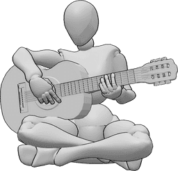 Riferimento alle pose- Donna che suona la chitarra in posa - Donna seduta a terra che suona la chitarra, riferimento disegno chitarra