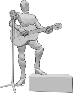 Pose Reference- Concert playing guitar pose - Male is playing guitar and singing on the stage, guitar drawing reference