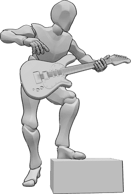 Pose Reference- Dynamic electric guitar pose - Male is playing electric guitar, dynamic electric guitar drawing reference