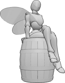 Pose Reference- Fairy sitting pose - Female fairy is sitting on a barrel with her legs crossed and looking to the right