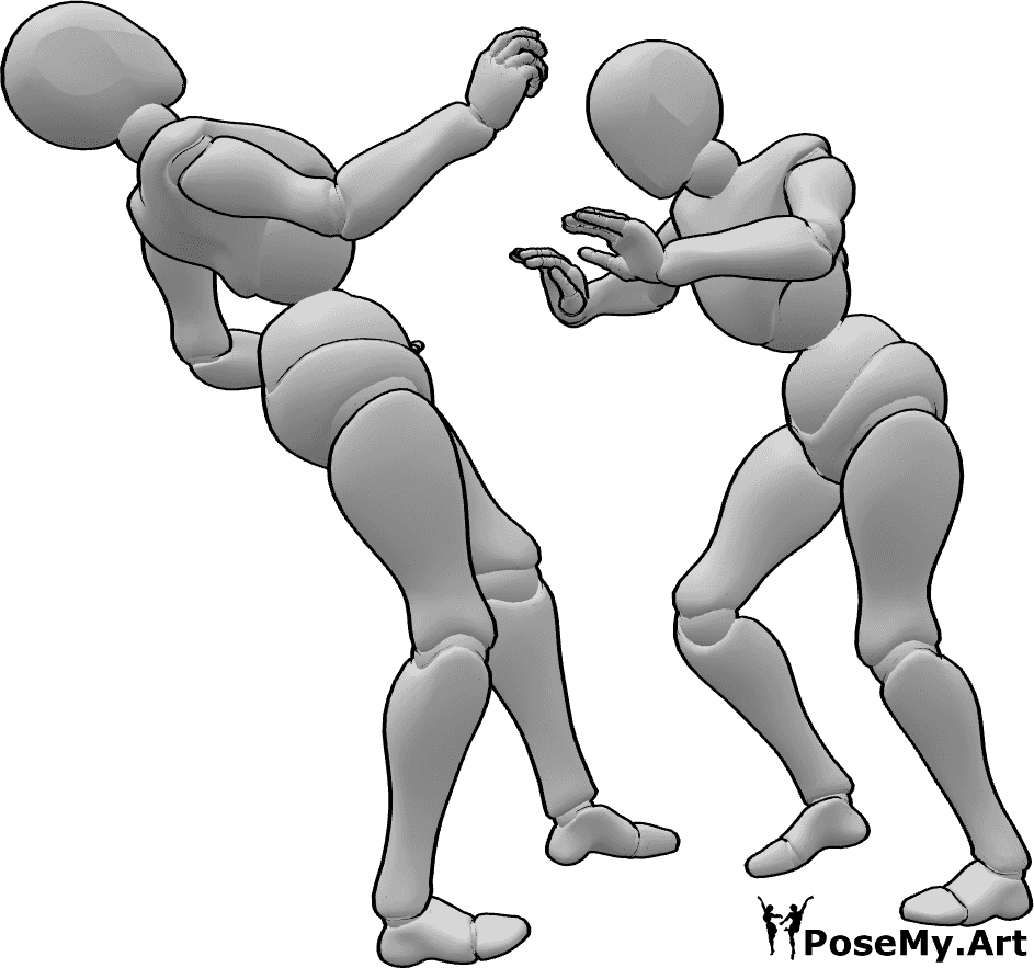 Référence des poses- Pose de poussée tombante - Une femme repousse une autre femme