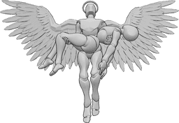 Referencia de poses- Ángel en pose femenina - Un ángel macho sujeta a una hembra con las dos manos y vuela hacia arriba