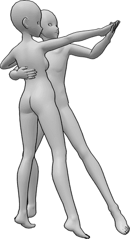 Référence des poses- Pose de danse de valse animée - Une femme et un homme dansent la valse en se tenant l'un l'autre.
