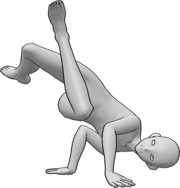 Riferimento alle pose- Posa di breakdance in stile anime - Un uomo anonimo balla la breakdance, si alza con le mani e si mette in posa con le gambe incrociate in aria.