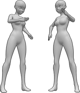 Référence des poses- Anime robot dance pose - Deux femmes animées dansent sur des robots, pose de danse de robot animée