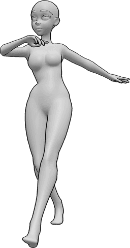 Referência de poses- Dança hiphop de anime - A mulher anime está a dançar hiphop, movendo a perna esquerda e levantando as mãos