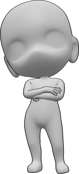 Référence des poses- Pose debout bras croisés - Chibi homme debout, bras croisés et regardant vers l'avant, pose chibi debout