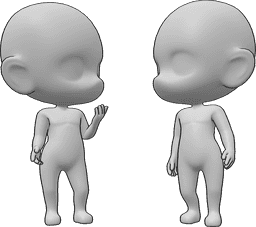 Pose Reference- Chibi standing talking pose - Two chibi males are standing and talking to each other, chibi standing pose