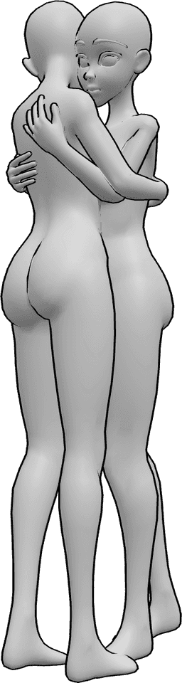Posen-Referenz- Anime enge Umarmung Pose - Zwei anime Frauen umarmen sich, anime Umarmung Pose