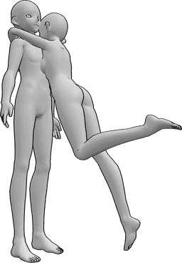 Posen-Referenz- Anime Überraschung umarmt Pose - Anime weiblich springt und umarmt das Männchen, Anime Überraschung umarmen Pose