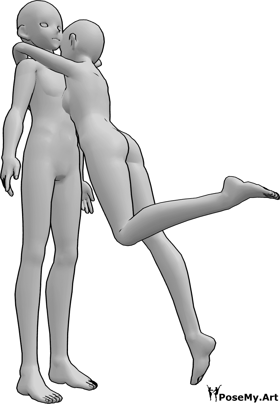 Posen-Referenz- Anime Überraschung umarmt Pose - Anime weiblich springt und umarmt das Männchen, Anime Überraschung umarmen Pose