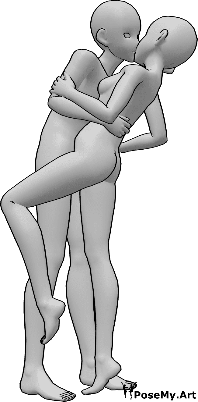 Pose Reference- Anime dancing kissing pose - Anime female and male are dancing, hugging and kissing, romantic kissing pose