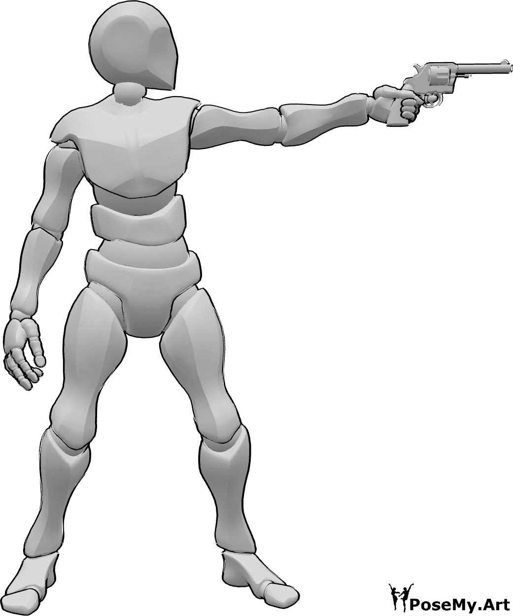 Referência de poses- Pose de alvo de pontaria masculina - O homem está a apontar a sua arma para a pose do alvo