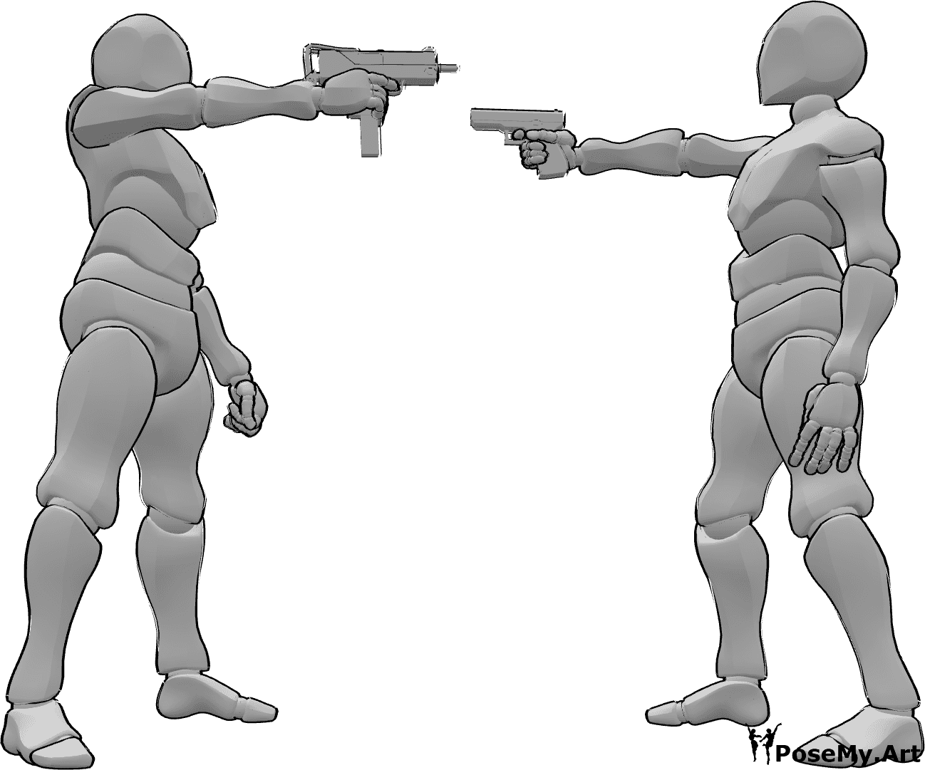 Referencia de poses- Los hombres que apuntan con armas posan - Dos hombres se apuntan con sus armas