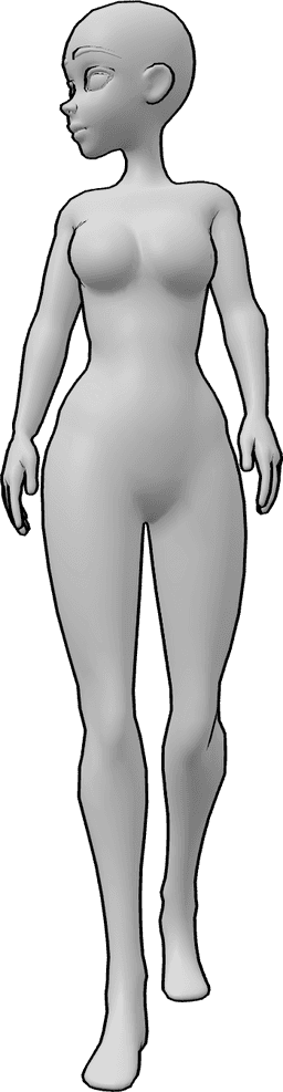 Posen-Referenz- Blick nach rechts Gehhaltung - Anime weiblich ist lässig zu Fuß und Blick nach rechts, Anime zu Fuß Pose